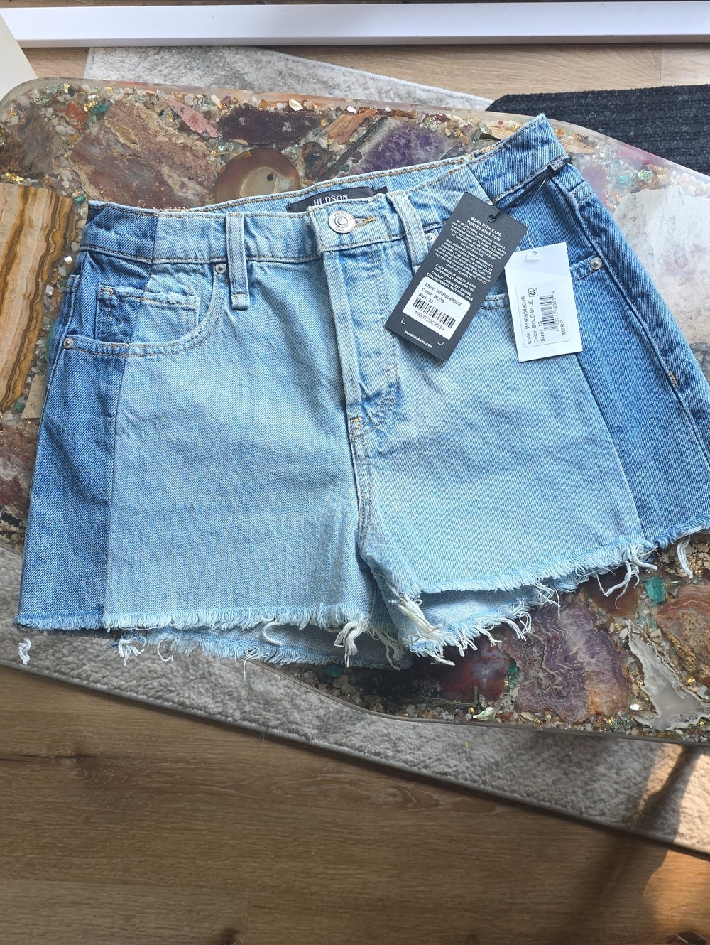 Hudson Jeans Two-Tone Light & Medium Blue Denim Cutoff Shorts